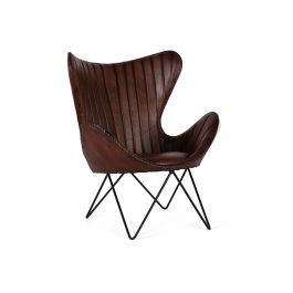 GINER Y COLOMER Fauteuil en cuir véritable marron avec structure métallique - Dimensions 83 x 77 x 100 cm Precio: 791.988. SKU: B1CQENFZBA