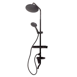 Ensemble de Douche Monocommande Noir avec Flexible, Barre et Pommeau - Laiton/Zinc, ABS, Acier Inoxydable - QLI-FA-3019