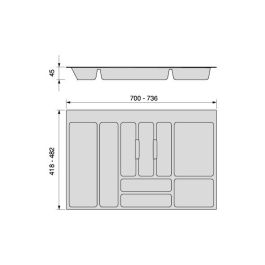 Emuca Range-couverts Optima pour tiroir universel, module 800mm, Plastique, Gris antracite