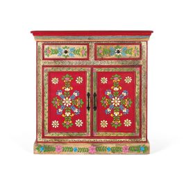 GINER Y COLOMER Buffet en Bois de Mango avec 2 Tiroirs et Portes, Décors Peints à la Main - Multicolore, Rustique
