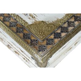 GINER Y COLOMER Table basse en bois de manguier, finition blanc vieilli avec détails bronze, 140x80x45 cm, meuble artisanal