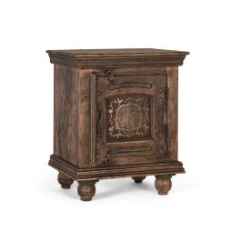 GINER Y COLOMER Table de nuit en bois de manguier massif style rustique avec porte à motif floral, marron foncé - Idéale salon ou chambre