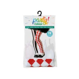 Panty rayé enfant rouge et blanc, design arlequin pour déguisement de carnaval et fête scolaire