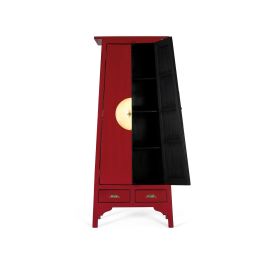 GINER Y COLOMER - Armario 2 Puertas 2 Tiroirs en Bois de Manguier Rouge - 195 x 83 x 40 cm - Meuble de Rangement Solide et Élégant Sans Montage