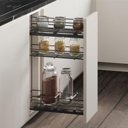 Emuca porte-bouteilles extractible TitaneMax avec fermeture à amortie, gauche, 3 plateaux, module 200mm, Acier, Gris Anthracite