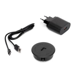 Emuca Chargeur de surface sans fil pour mobile Airtop 2 avec USB-A, Ø60mm, 5V DC / 2.1A (USB-10W/Qi-10W), Plastique noir, Plastique