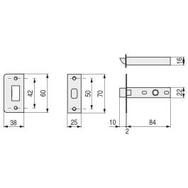 BECUSA Serrure Picaporte Tubulaire Rectifié 911/60mm Plaqué Laiton Plaque 70mm Becusa