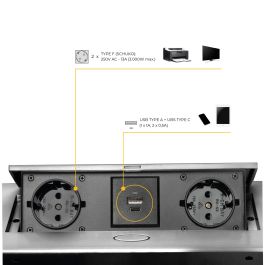 Emuca Multiconnecteur Atom 26 Lite pour bureau, 225x111mm, Peint en aluminium, Zamak et Acier et Plastique.