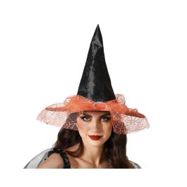 Sombrero de bruja noir avec voile orange et détails de toiles d'araignée, chapeau de sorcière pour fête d'Halloween Precio: 10.89. SKU: B18JM77QBY