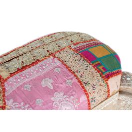 GINER Y COLOMER Banc en bois de manguier avec tissu patchwork multicolore - Style ancien blanc - Dimensions 45x90x38 cm