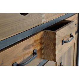 GINER Y COLOMER Buffet en teck et bois de manguier avec métal, couleur naturel, 8 tiroirs et 3 portes, 110 x 140 x 40 cm