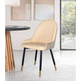 GINER Y COLOMER Lot de 4 Chaises Tapissées en Simili-Cuir Beige avec Structure en Acier Tubulaire Noir et Détail Doré - Design Moderne et Élégant