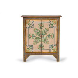 GINER Y COLOMER Comode en bois de manguier et MDF peint à la main 2 portes étagère intérieure finition patine antique 77x65x33 cm