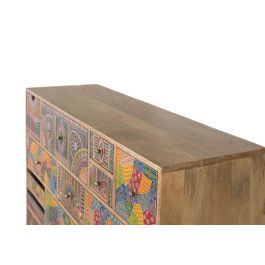 GINER Y COLOMER Commode en bois de manguier avec 14 tiroirs peints à la main, motifs géométriques et floraux, finition naturelle, 120 x 40 x 91 cm