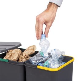 Emuca poubelle de recyclage pour montage inférieur et extraction manuelle/automatique pour meuble de cuisine Recycle 2x12litres, Plastique gris anthracite