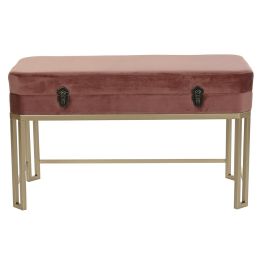Banquette DKD Home Decor Rose Doré Métal Velours (80 x 40 x 47 cm)