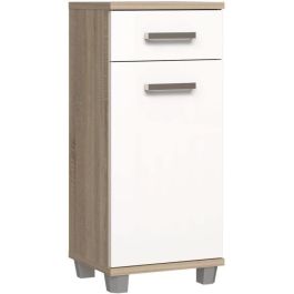 Meuble bas de salle de bain - L40,2 x P34,8 x H 90,8cm - Blanc et Chene - VERIS