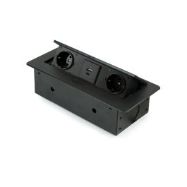 Emuca Multiconnecteur Atom 26 Lite pour bureau, 225x111mm, Peint en noir, Zamak et Acier et Plastique.