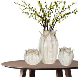 Vase Home ESPRIT Crème Céramique Feuille d'une plante 19 x 19 x 33 cm