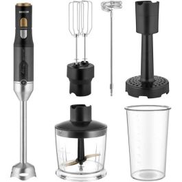 Sencor SHB 6442BK Mixeur plongeant 6 en 1, 1200 W, technologie Titanium QuadBlade, noir - Inclut gobelet, écraser-pommes, fouet, hachoir et mousseur à lait