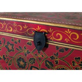 GINER Y COLOMER Fabrica2 - Coffre de rangement en bois de manguier peint à main rouge à motifs floraux dorés et noirs - 2 pièces (35x54x44 cm et 31x31x31 cm)