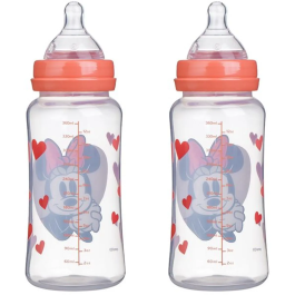 Disney Baby Lot de 2 biberons Minnie Collector 360 ml Tétine en silicone avec débit réglable 3 positions