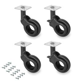 Emuca Lot de 4 roulettes Hole 2 avec plétine de montage, diamètre 60mm, Acier et Plastique, Peint en noir
