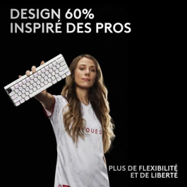 Logitech G G Pro X 60 Lightspeed - Clavier mécanique gaming sans fil 60% compact blanc, Bluetooth, USB, RGB LIGHTSYNC