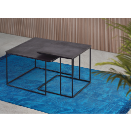 GINER Y COLOMER - Set de 2 Tables Basses Emboîtables en Métal avec Plateau Martelé Bronze, Noir et Fer - 60 cm & 46 cm