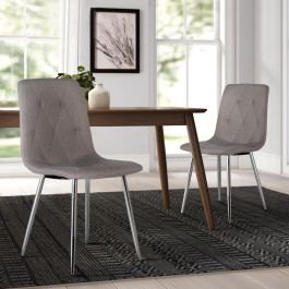 GINER Y COLOMER - Lot de 4 Chaises de Salle à Manger avec Dossier et Siège Coussins, Assise en Tissu, Pieds en Acier Chromé - Gris et Argent