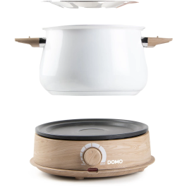 Domo DO736F - Appareil à fondue électrique - 1500 W - Capacité 2 L pour 8 personnes - Blanc et bois - Thermostat réglable