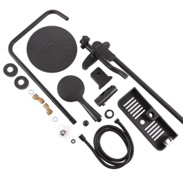 Ensemble de Douche Monocommande Noir avec Flexible, Barre et Pommeau - Laiton/Zinc, ABS, Acier Inoxydable - QLI-FA-3019