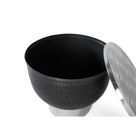 GINER Y COLOMER Table basse ronde en aluminium, style moderne et artisanal, plateau avec gravures, base martelée, couleur aluminium et noir