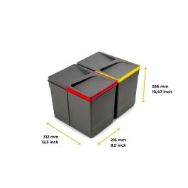 Emuca Kit de bacs de tri sélectif pour tiroirs de cuisine Recycle hauteur 266mm, 2x15litres, Plastique gris antracite