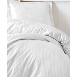 Parure de lit 1 place en satin de coton imprimé rayures blanc - 1 housse de couette 140 x 200 cm + 2 taies d'oreiller 60 x 60 cm