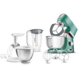 Sencor Robot Pâtissier STM 7871GR - 1000W, Bol Inox 4,5L et 3L + Mixeur, Hachoir Viande, Fonction Pétrissage Planétaire avec 8 Vitesses et Écran LED