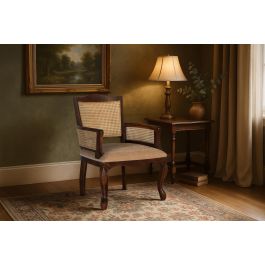 GINER Y COLOMER - Classic Canapé en Bois d'Acacia avec Détails Artisanaux, Tissu Clair, Pieds Cabriolés - Style Traditionnel et Confortable