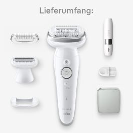 Braun Silk-épil 9 9-341 Epilateur Rasoir Tondeuse Visage Humide et Sec Blanc avec 40 Pinces MicroGrip et Batterie Rechargeable