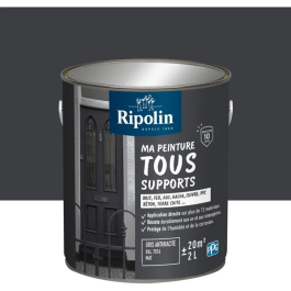 Ripolin - Peinture multi-supports mat gris anthracite RAL 7016 - Application directe bois, métal, béton - Protection UV et intempéries - 2L