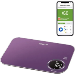 Balance de cuisine Sencor SKS 7073VT - 5 kg, Précision 1 g, Écran LCD rétroéclairé, 3 Modes, Fonction Tare, Compatible Appli