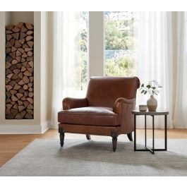 GINER Y COLOMER Fauteuil en Cuir Brun avec Accoudoirs et Pieds en Bois de Style Chippendale, Dimensions L94 x P82 x H88 cm - Intérieur