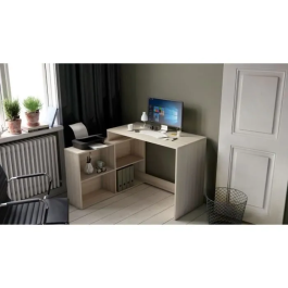 Demeyere Bureau d'angle contemporain Shannon en chêne, 4 niches, réversible (droit/gauche), fabrication française, L 112 x P 101 x H 77 cm - NAGANO