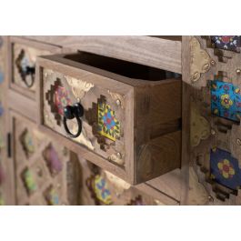 GINER Y COLOMER - Bibliothèque en bois de manguier couleur noisette, avec portes, tiroirs et carreaux de céramique peints à la main, style ethnique artisanal