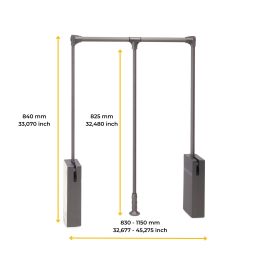 Emuca Penderie rabattable pour armoire Sway, 830 - 1150mm,  Acier, Aluminium et Plastique, Peint en titane