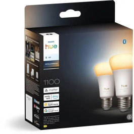Philips Hue - Pack de 2 ampoules LED connectées A60, culot E27, 8.1W, lumière blanche chaude réglable 1000-2000K, 1100 lumens