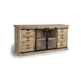 GINER Y COLOMER Buffet en bois de manguier et métal noir, style industriel avec 6 tiroirs et 2 portes coulissantes, 180x85x45 cm Precio: 1559.988. SKU: B17DP7WC2X