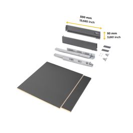 Emuca Kit de tiroirs pour cuisine ou salle de bains Vertex avec réglages 3D, hauteur 93mm, avec panneaux inclus, module 600mm, Gris antracite