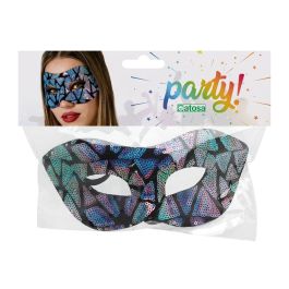 Masque Vénitien Antiface Bleu Brillant pour Femme Adulte, Détails Géométriques Iridescents, Idéal Fête Déguisée et Événement Fantaisie