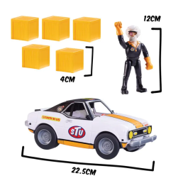 Bandai Stuntman Stu COSS8200 - Figurine cascadeur et voiture de course pour crashs et cascades amusantes