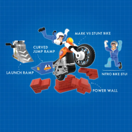 Bandai COSS8201 - Moto Stuntman Stu Nitro Boost - Jouet cascade avec figurine Stu pour crash dans mur - Dragon Ball, Miraculous, One Piece